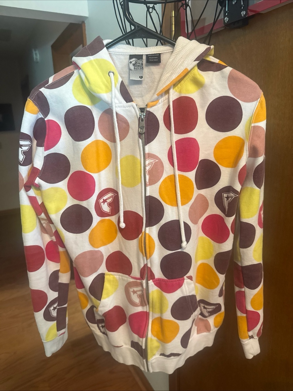 Famous Stars & Straps Polka Dot Zip Hoodie - White with Red, Yellow, Brown